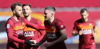 L'esultanza di Jordan Veretout durante Roma-Udinese