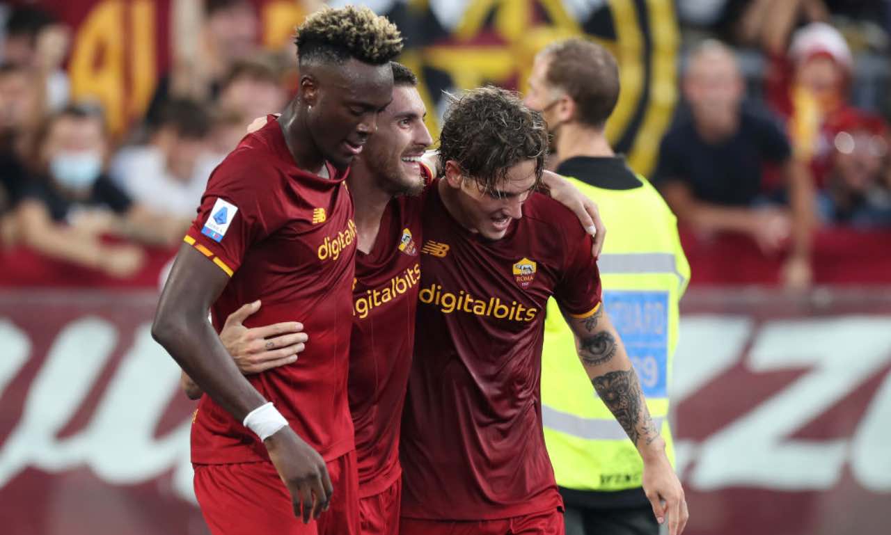 Abraham, Pellegrini e Zaniolo esultano in Roma-Empoli