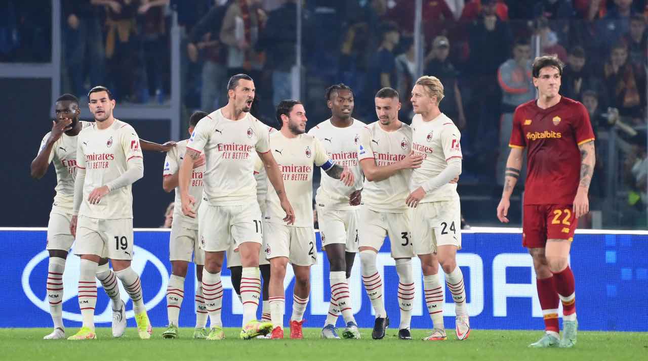 Il Milan festeggia contro la Roma