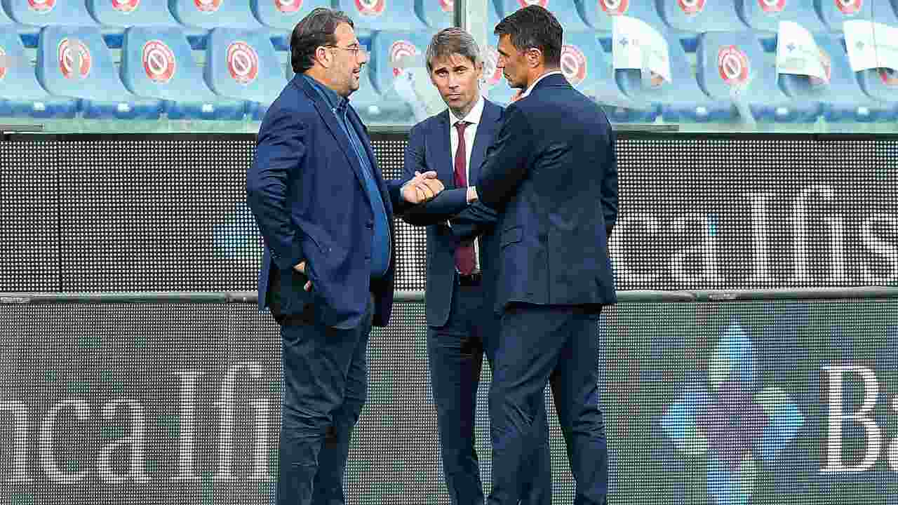 Paolo Maldini a colloquio con Faggiano e Massara