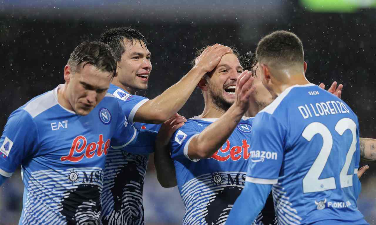 Napoli-Lazio, l'esultanza di Mertens