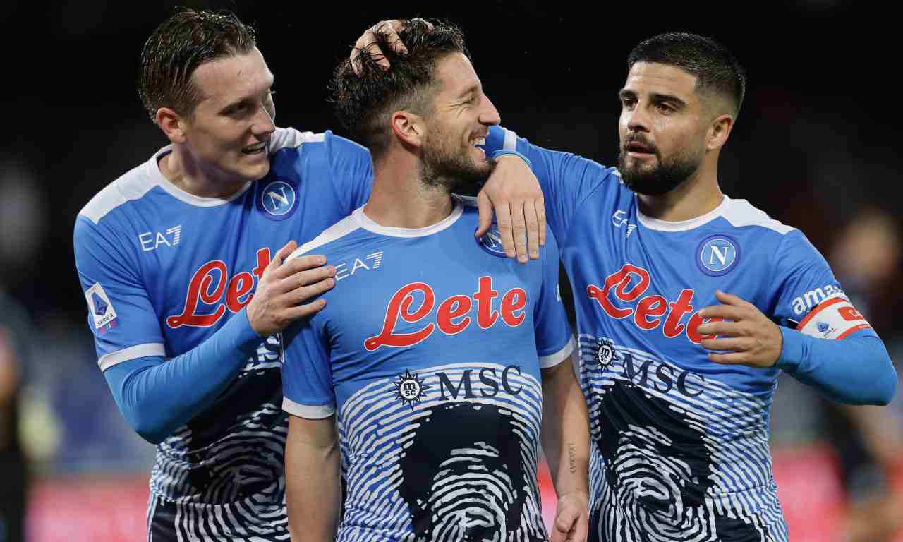 Napoli, Mertens, Insigne e Zielinski esultano