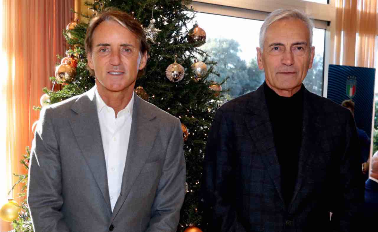 Mancini con Gravina alla festa di Natale