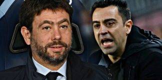 Il presidente della Juventus Agnelli ed il tecnico del Barcellona Xavi