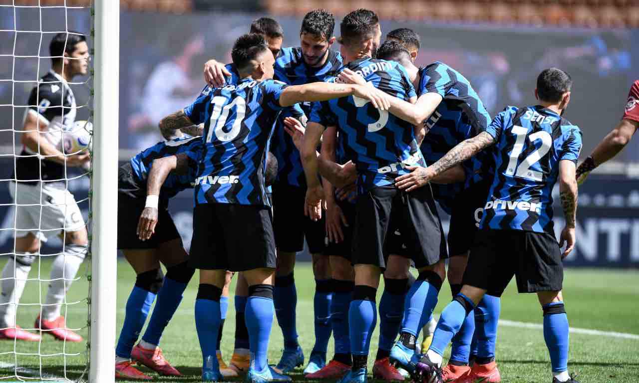 L'Inter esulta contro l'Udinese, stagione 2020-21