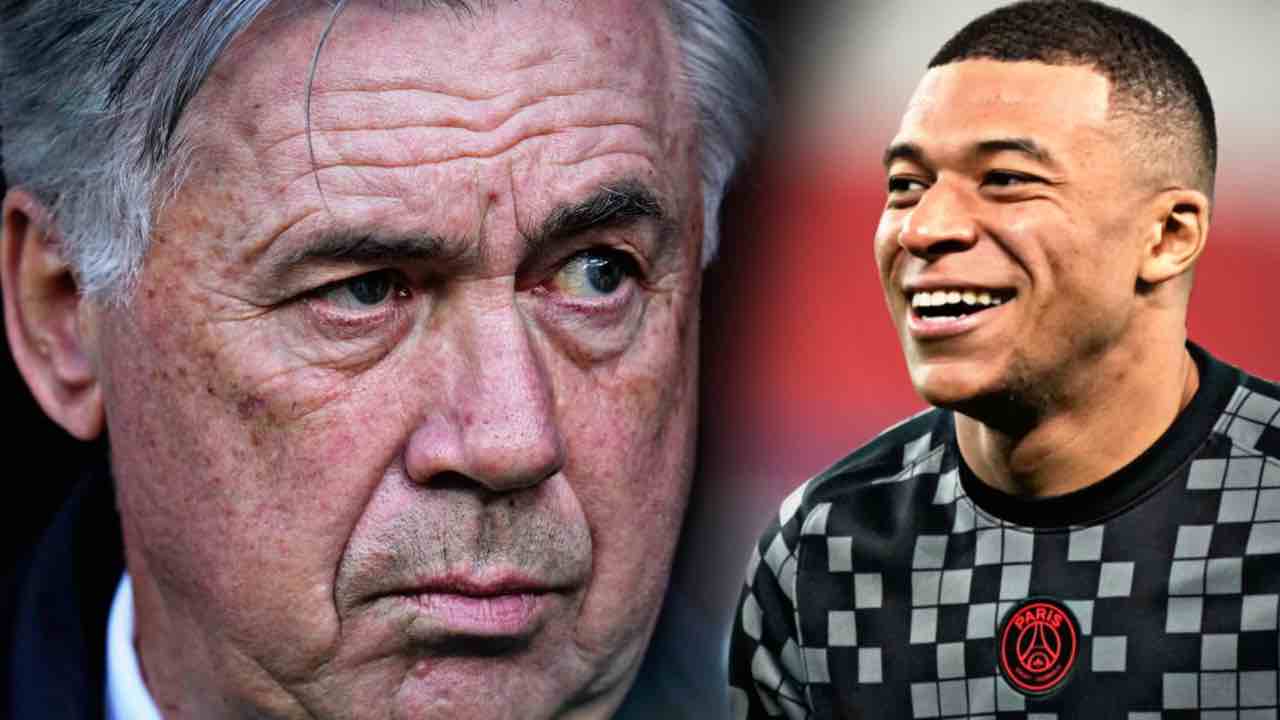 Il tecnico del Real Madrid Ancelotti e Mbappé