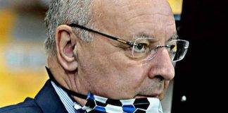 Inter, primo piano di Marotta con la mascherina