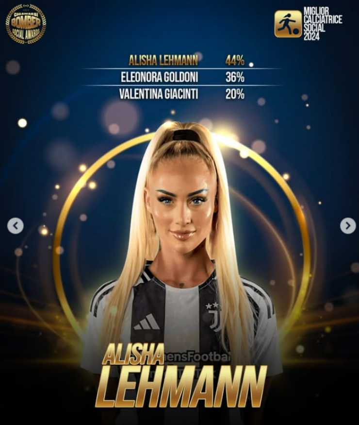 Aisha Lehmann, calciatrice della Juventus Women, vince il premio di miglior calciatrice social