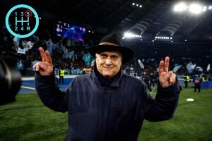 Claudio Lotito, presidente della Lazio, mentre esulta allo stadio Olimpico