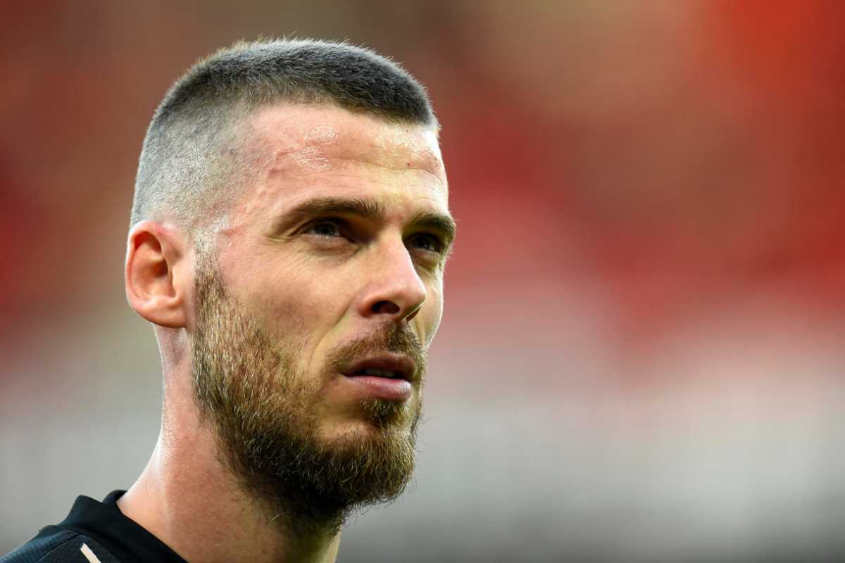 David De Gea, portiere della Fiorentina, con uno sguardo intenso e concenntrato