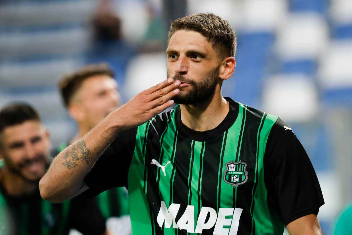 Domenico Berardi del Sassuolo esulta dopo un gol