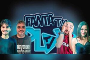 Claudio Mancini, Antonio Papa, Lorenzo Cantarini, Mariangela Damiano e logo fantatvplay