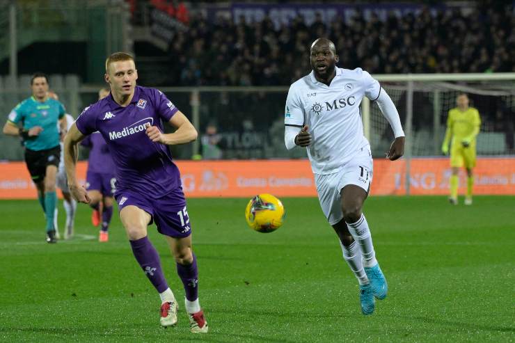 Romelu Lukaku  in azione contro la Fiorentina