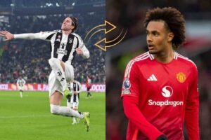 Dusan Vlahovic, attaccante della Juventus, e Joshua Zirkzee, attaccante del Manchester United