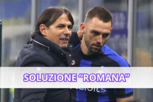 L'allenatore dell'Inter Simone Inzaghi abbraccia Stefan De Vrij, difensore olandese della sua squadra