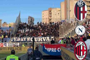 Tifosi del Napoli che esultano e scudetti di Bologna, Napoli e Milan