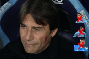 Antonio Conte triste con Olivera Mazzocchi e Spinazzola