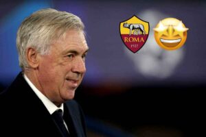 Carlo Ancelotti e lo stemma della Roma