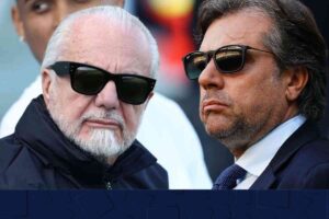 Aurelio De Laurentiis presidente del Napoli e Cristiano Giuntoli ds della Juventus