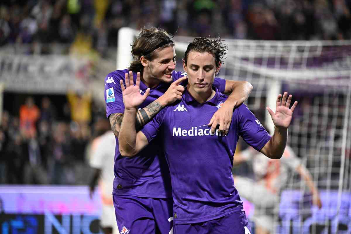 Edoardo Bove della Fiorentina non esulta dopo il gol alla Roma