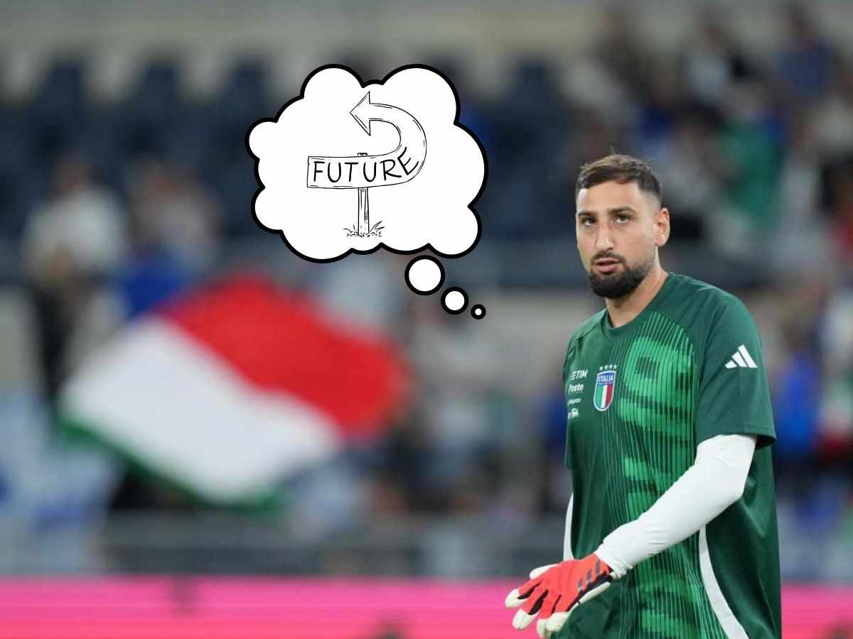 Gianluigi Donnarumma con una nuvoletta in cui pensa al futuro