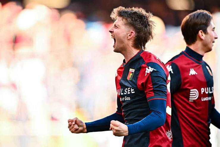 Morten Frendrup del Genoa esulta dopo un gol