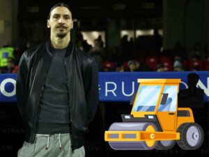 Zlatan Ibrahimovic e un'asfaltatrice al suo fianco